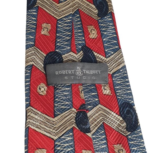 Robert Talbott Studio Geometric Red & Blue Silk Tie Designer Vintage Red Blue - Picture 4 of 5